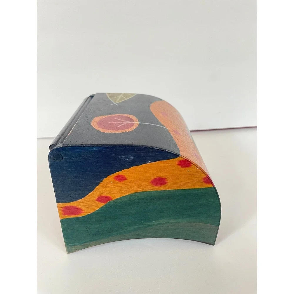 Kakad Art Hand Painted Wood Toilet Paper Holder Vintage Folk Art Bathroom Decor
